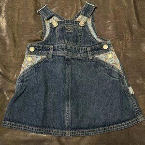 Vintage 90s Old Navy Denim Overall Dress Overalls Floral Details 6-12 Months